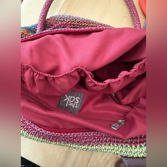 The Sak Cambria Hand Crochet Multi Coloured Gypsy Hobo Striped Tote Bag Purse - Picture 8 of 9